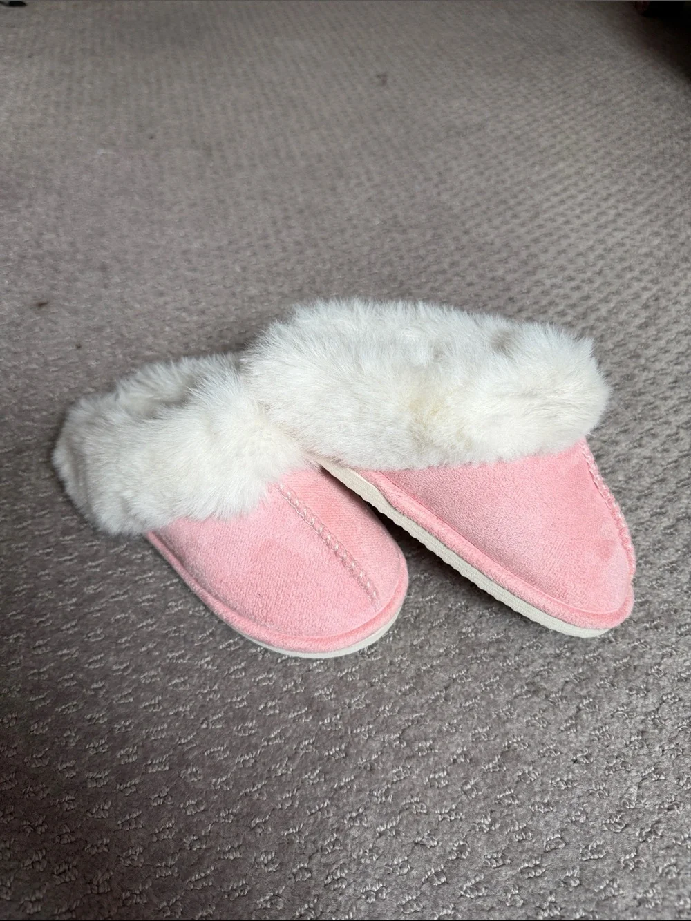 •CROWN VINTAGE• Pink Suede Faux-Fur Clog Slippers for Kids